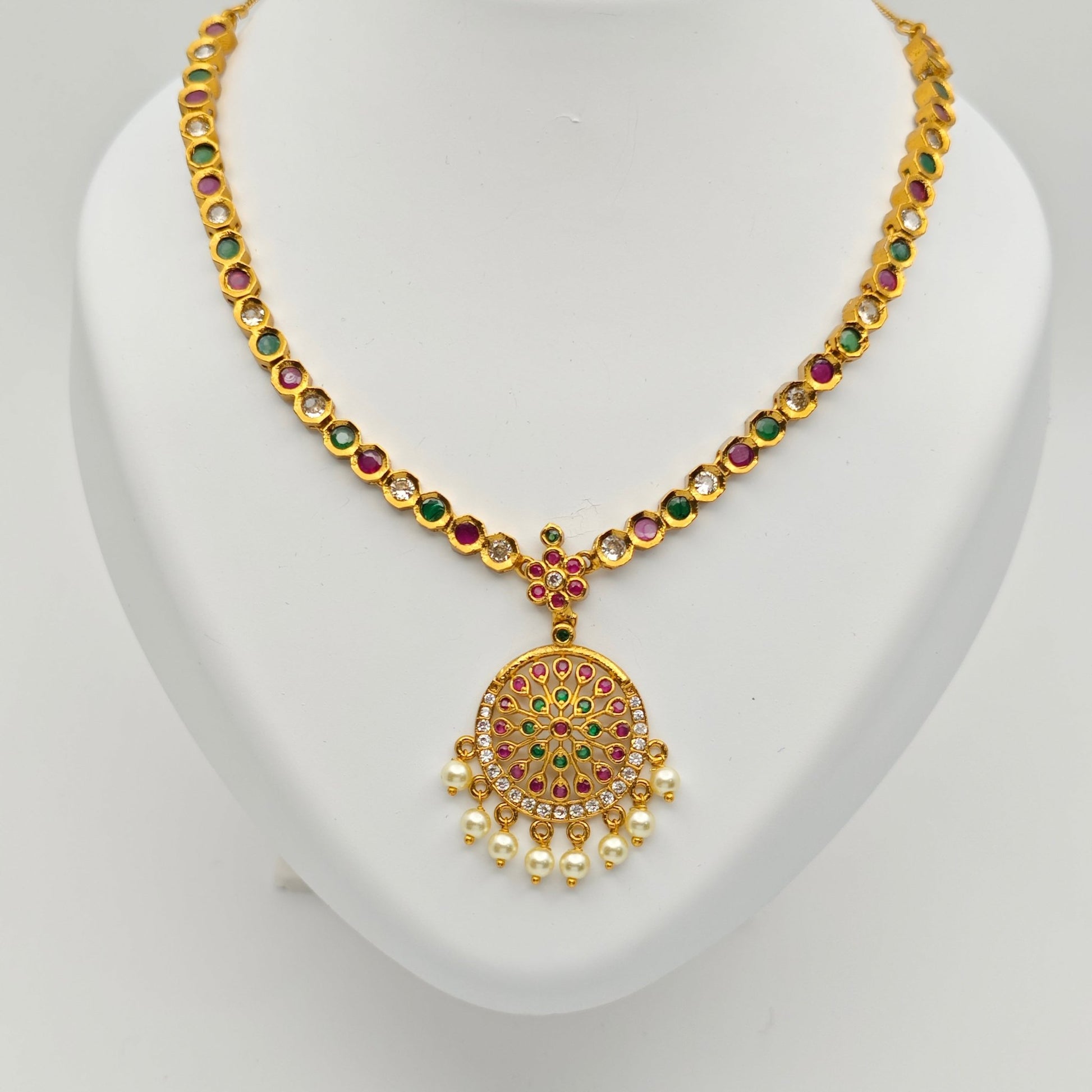 Rajwadi Peacock Traditional Temple Necklace Earrings Set–Gold Plated South Indian Bridal Jewellery - The Soul Jewellery