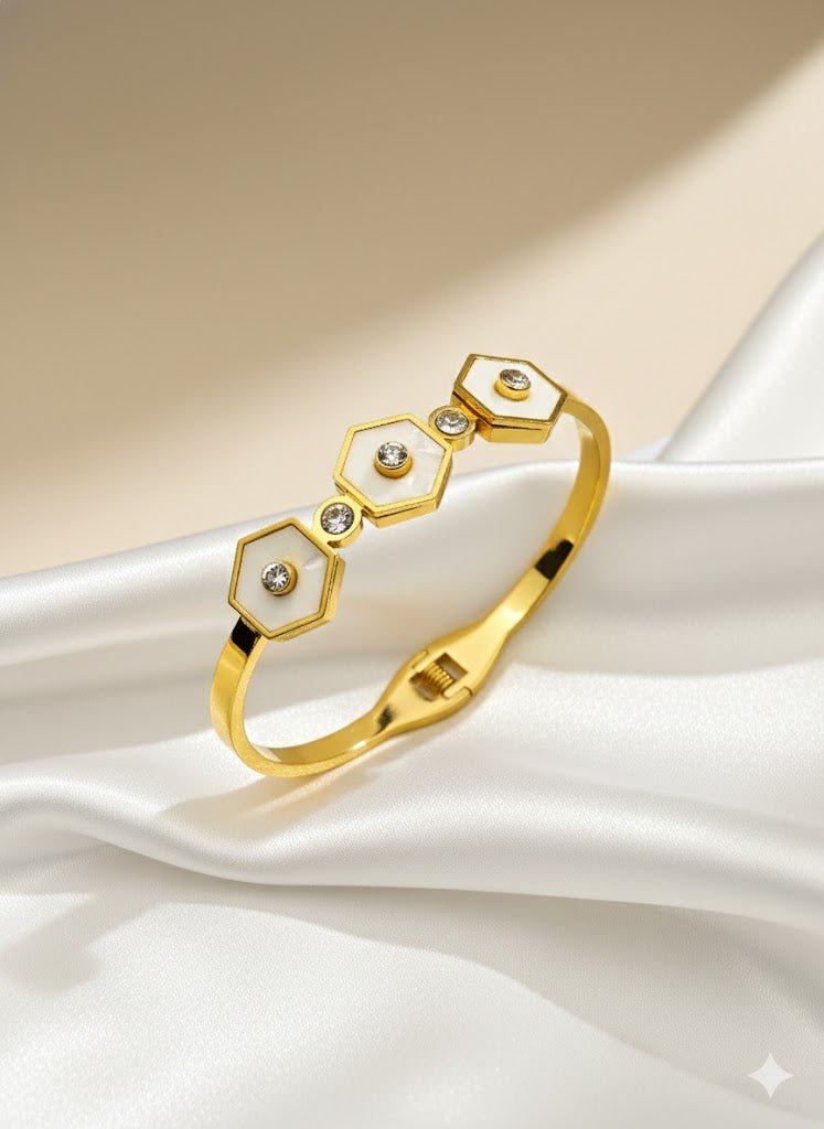 AURÉLIA AMORE LUXE 8™ Celestial Bloom MOP & CZ Prosperity Demi-Fine Bangle Bracelet for Women - The Soul Jewellery