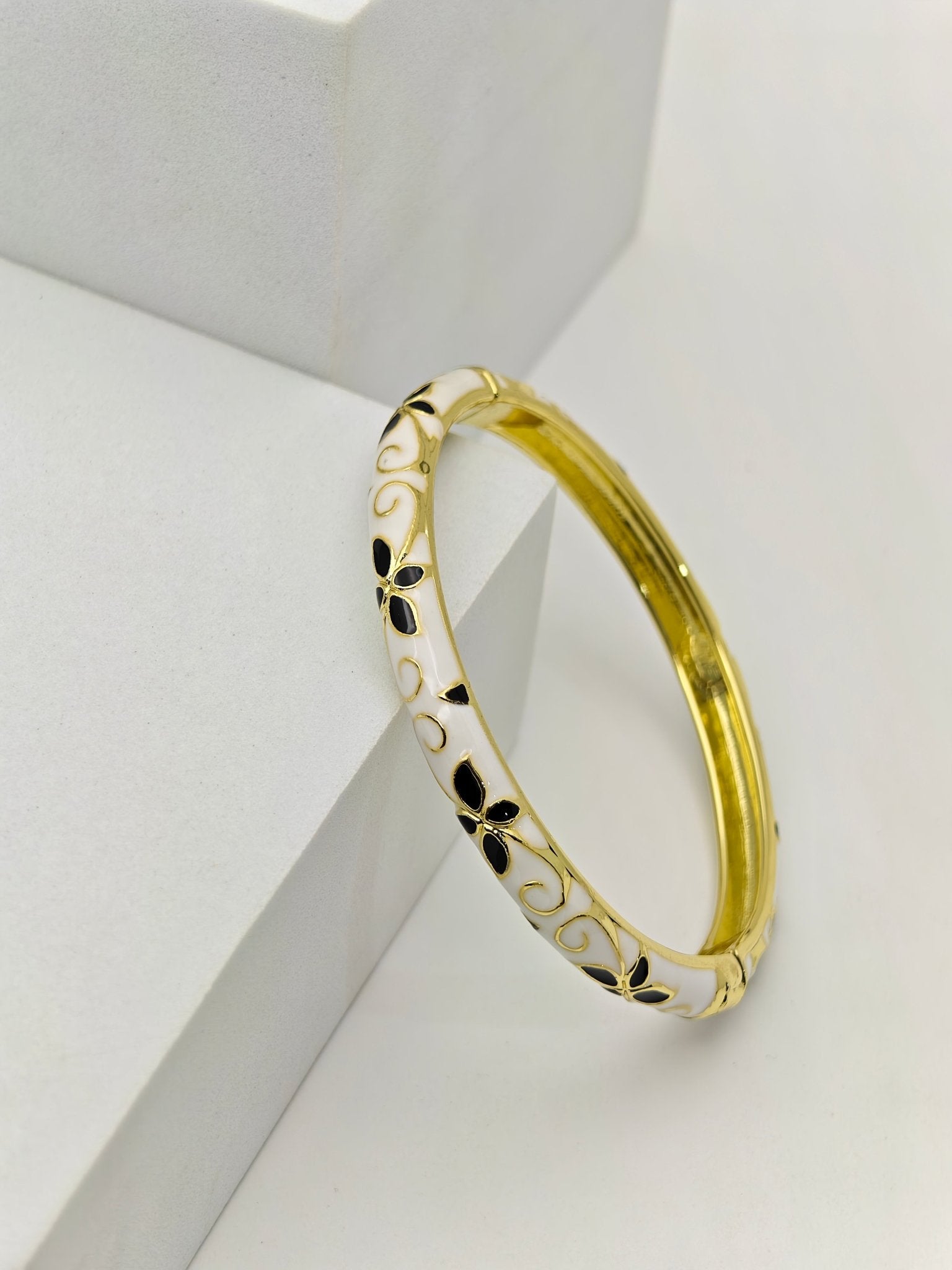 Ivory Blossom Aura 6™ White Enamel Floral Gold Bracelet for Women | Luxury Anti - Tarnish Designer Bangle | Elegant Demi - Fine Gold Kada - The Soul Jewellery