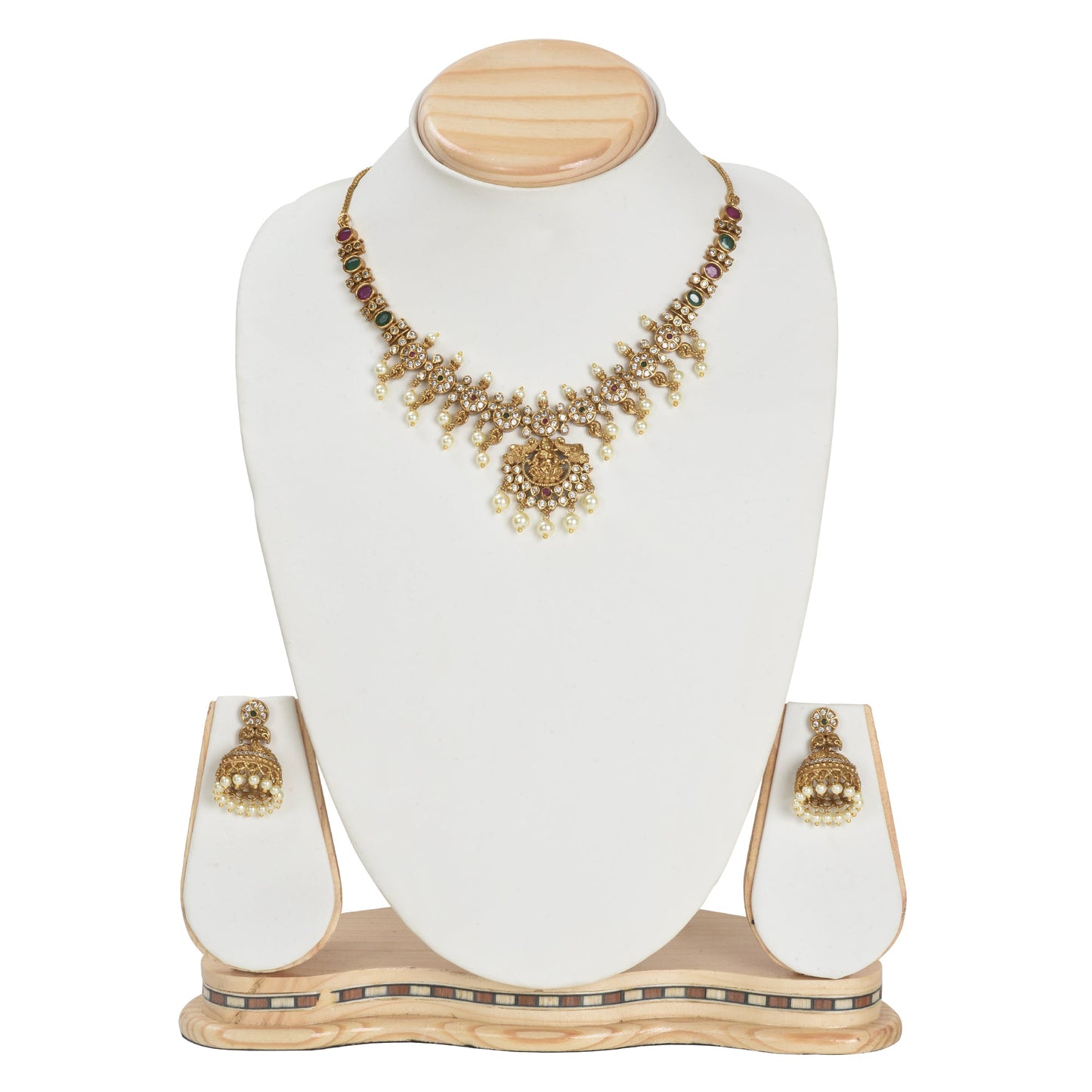 Amrita 22K Antique Matte Gold Plated Short Necklace Set with Lakshmi Devi Motif - The Soul Jewellery