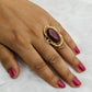Premium Gold - Plated Brass Ring with Maroon Natural Stone – Elegant Oval Statement Ring for Women with CZ Detailing - The Soul Jewellery