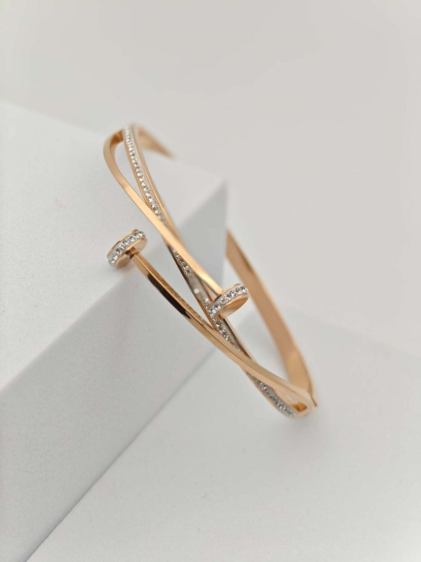 Elegant 18K Rose Gold Plated Anti - Tarnish Bangle with Sparkling Crystal Accents RGB261 - The Soul Jewellery
