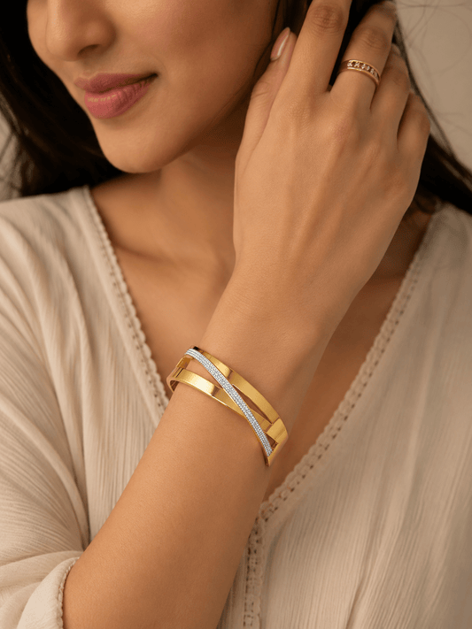 AURÉLIA AMORE LUXE 6™ Celestia Curve CZ Radiance Demi Fine Anti - Tarnish Kada Bracelet - The Soul Jewellery