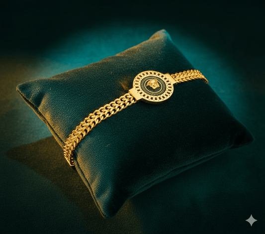 Versace-Inspired Double Chain Bracelet – Gold-Plated Medusa Style Statement Bracelet for Men & Women - The Soul Jewellery