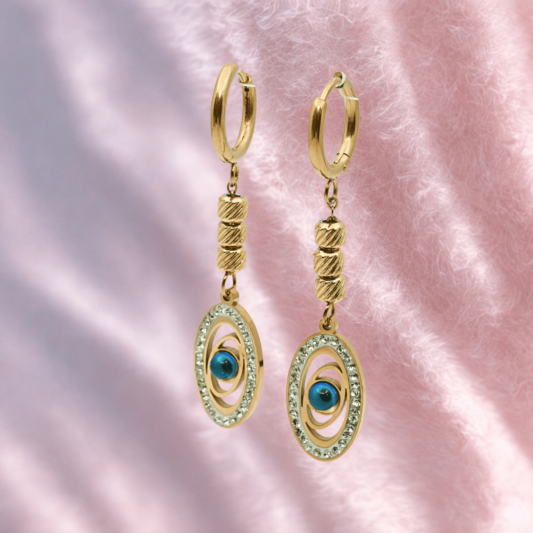 18K Rose Gold Plated Evil Eye Dangler Earrings for Women – Anti - Tarnish Sparkling Drop Earrings with Crystal Accents ATER215 - The Soul Jewellery