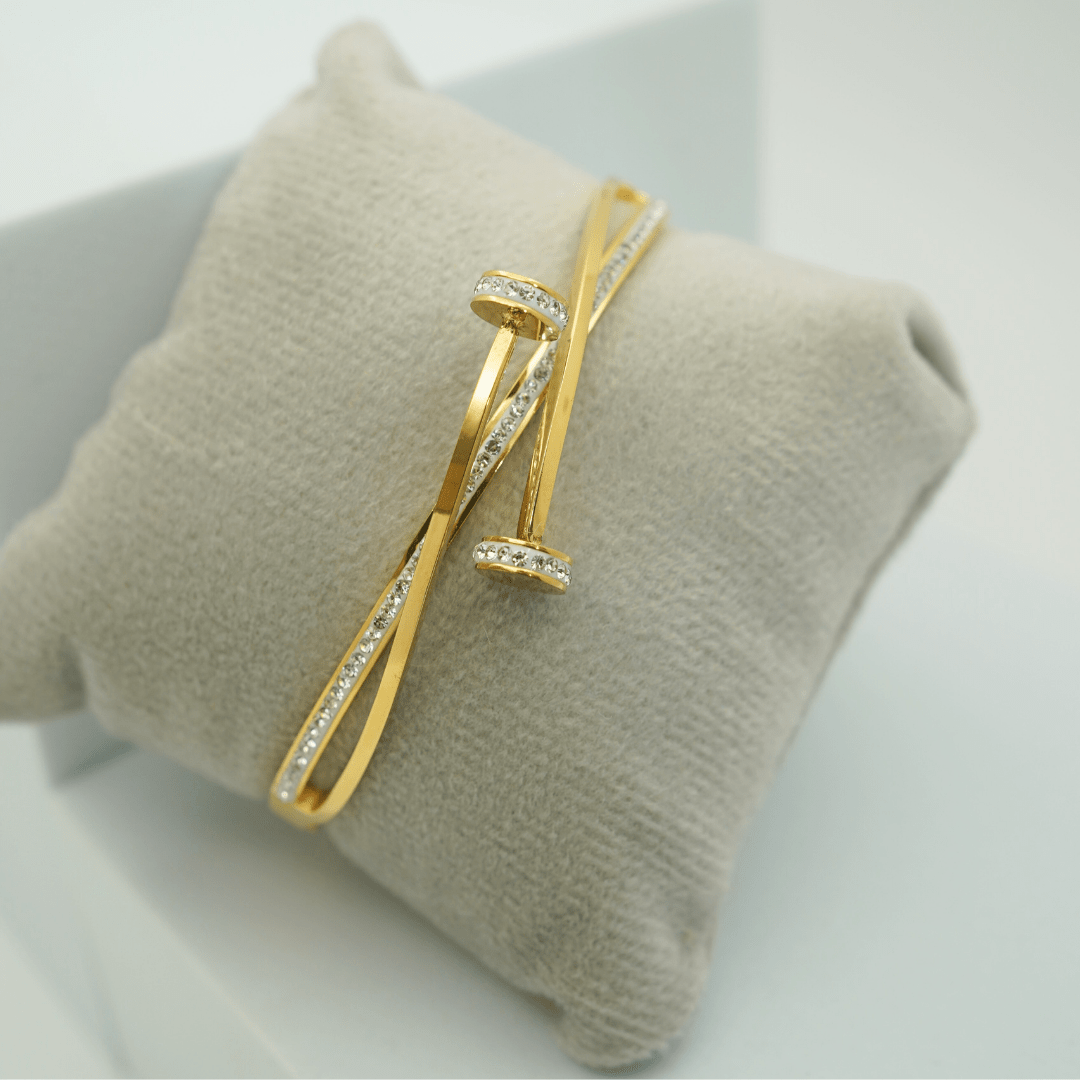 Luxury 18K Gold Plated Anti - Tarnish Open Cuff Bangle with Crystal Accents – Sleek Modern Design RGB305 - The Soul Jewellery