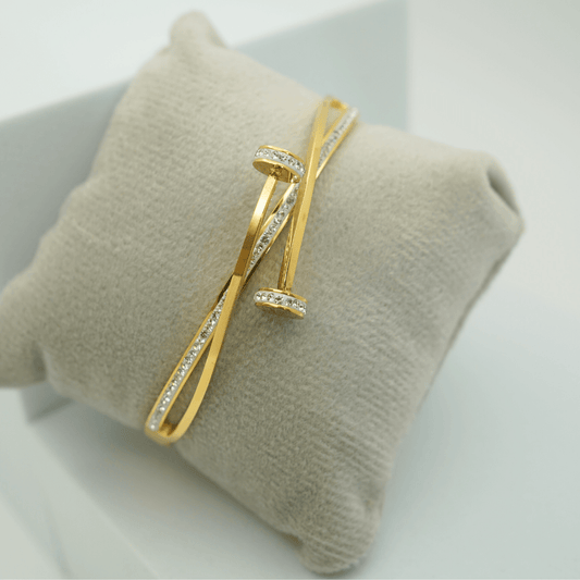 Luxury 18K Gold Plated Anti - Tarnish Open Cuff Bangle with Crystal Accents – Sleek Modern Design RGB305 - The Soul Jewellery