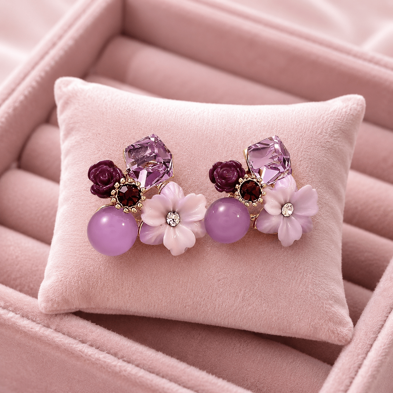 AURÉLIA AMORE LUXE 6™ Purple Floral Crystal Statement Earrings | Pink Gemstone & Flower Drop Studs - Soul Jewellery