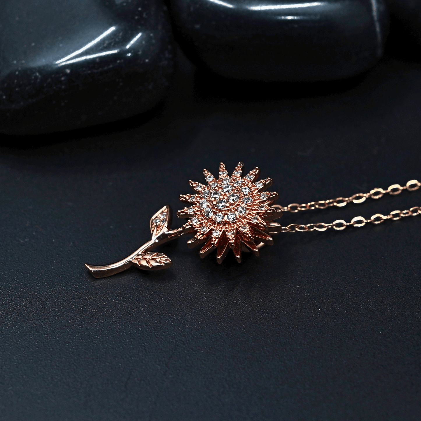 Garden Serenity: 18K Rose Gold Plated Chain Pendant Necklace with Spinner Flower Leaf Pendant ATCP106 - The Soul Jewellery