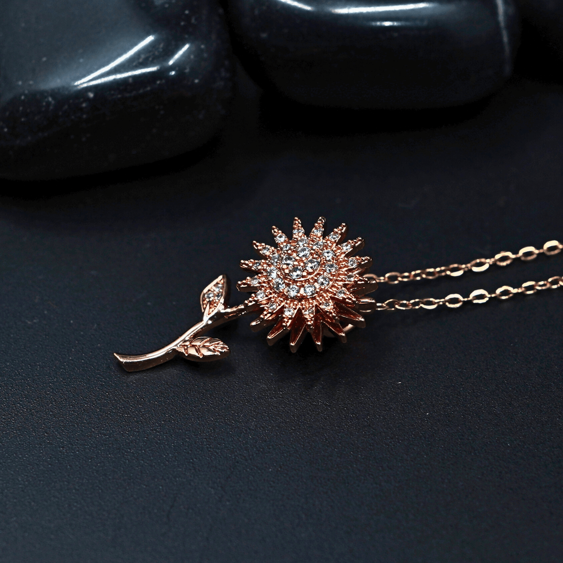Garden Serenity: 18K Rose Gold Plated Chain Pendant Necklace with Spinner Flower Leaf Pendant ATCP106 - The Soul Jewellery
