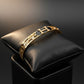Hermes Engraved 18K Gold Plated Initial Bangle with Black Enamel and Crystal Details – Sophisticated and Stylish RGB288