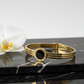 8K Gold Plated Anti-Tarnish Black Enamel Roman Numeral Bangle for Women – Sleek Statement Bracelet for Daily Wear RGB489